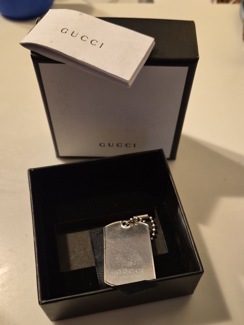 Vintage Gucci 925 Sterling Silver Dog Tag Unisex Pendant with Box